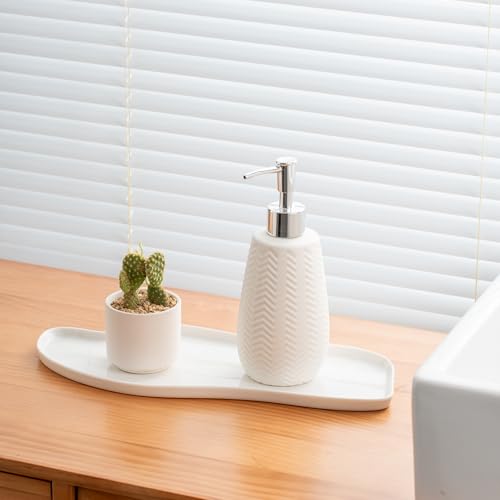 White Soap Dispenser,Wavy Design Ceramic Dispenser for Bathroom, Kitchen, Hand Soap, Dish Soap, Bathroom Countertop - color: White