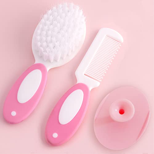 Baby Hair Brush, Cradle Cap Brush, Baby Hair Comb, Baby Hair Brush and Comb Set for Newborns & Toddlers, Baby Brush Soft Bristles, Ideal for Cradle Cap, Perfect Baby Registry Gift (Pink) - color: Pink