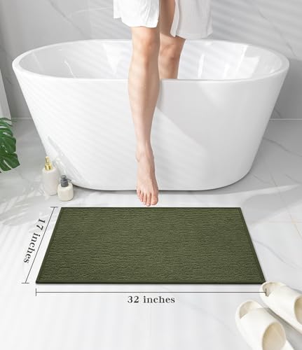chakme Bathroom Rugs Mat 32x17, Ultra Thin Non Slip Bath Mat Quick Dry Absorbent Bath Mat for Bathroom Floor, (Dark Green, 32"x17") - color: Dark Green, size: 2'8" x 1'5"(Rectangular)