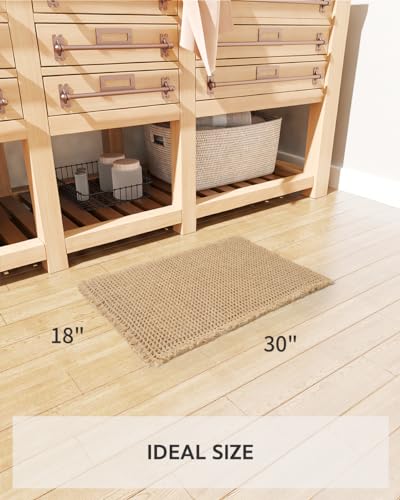 tchdio Waffle Bath Mat Rug, Super Absorbent Non Slip Bath Mats for Bathroom Mat Ultra Soft Bathmat Machine Washable Bathroom Rugs with Tassels, Bath Rugs Beside Tub, 18" x 30" - color: Brown, size: 18" x 30"