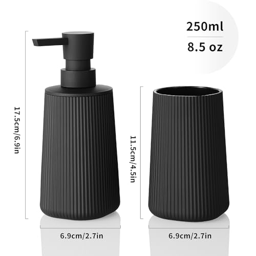 YAUKPH Bathroom Accessories Set 2 Piece Soap Dispenser and Toothbrush Holder for Bathroom Countertop Striped Black - color: Striped Black