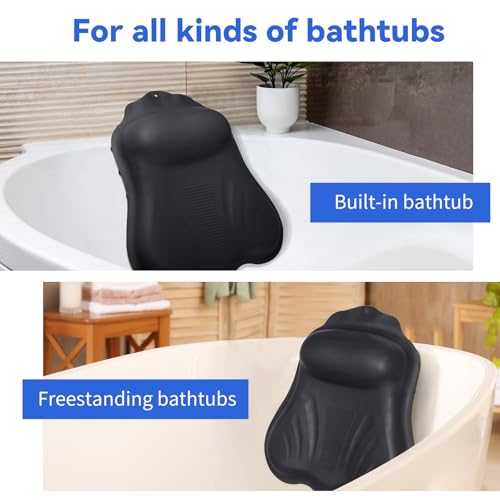 Goowin Bath Pillows for Tub, New Generation Skin-Friendly Silicone Bath Pillow, Luxury Bathtub Pillow for Head and Neck, Powerful Suction Tub Pillow for Bathtub with Inflatable Airbag (Black) - color: Black