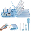 Bottle Brush Set -Baby Travel Essential-6 in 1 Bottle Cleaner Kit with Silicone Bottle Brush,Nipple Cleaner Brush,Straw Brush,Soap Dispenser,Storage Box,Bottle Drying Rack for Home and Travel(Blue) - color: Blue