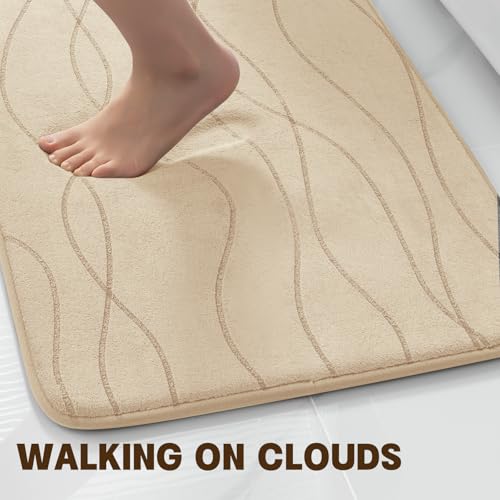 YIHOUSE Bathroom Rugs Set 5 Piece, Memory Foam Bath Mat Khaki | Ultra Soft, Absorbent, Non-Slip, Machine Washable, for Bathroom, Sink and Toilet - color: Khaki, size: 3'10" x 1'8" (Rectangular)