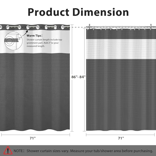 No Hook Shower Curtain with Snap in Liner, Waffle Shower Curtain Set for Bathroom, Hotel Style with Semi-Sheer Top Window, Waterproof & Washable, Dark Grey, 71" W x 86" L - color: Dark Grey, size: 71"W x 86"L (Pack of 1)