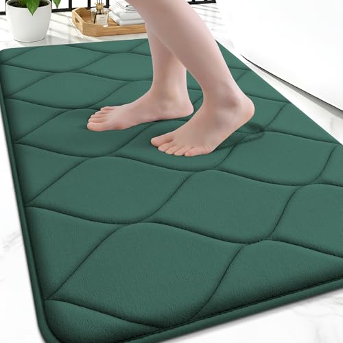 Smiry Memory Foam Bath Mat 30''x20'', Ultra Soft Non-Slip Bathroom Rug, Plush Water Absorbent Quick Dry and Machine Washable Floor Mat for Shower, Tub & Home Decor, Hunter Green - color: Hunter Green, size: 30''x20"