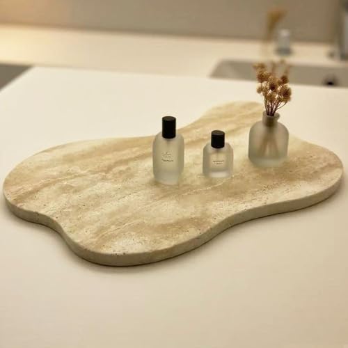 Cloud Shaped Travertine Vanity Tray, 13.3 x 8.3 Inch Natural Stone Decorative Catchall Tray for Bathroom Countertop, Beige Marble Jewelry Dish Perfume Tray for Coffee Table Dresser Nightstand - color: Beige