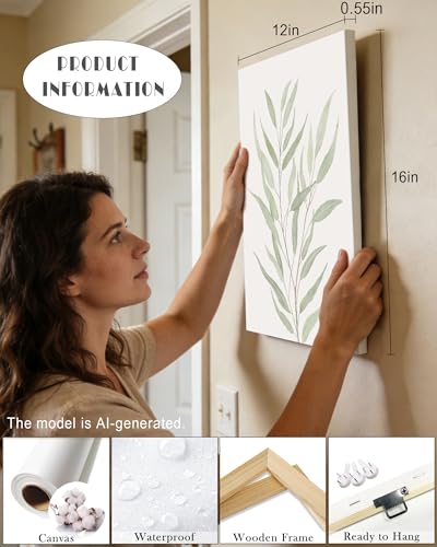 KUVIOKE Botanical Framed Boho Wall Art Bathroom Plants Wall Decor Green Sage Eucalyptus Leaf Prints Minimalist Aesthetic Ready to Hang Set of 4, 12x16 in (Framed) - color: Sage Plants - Standard, size: 12 x 16in x 4 Panels