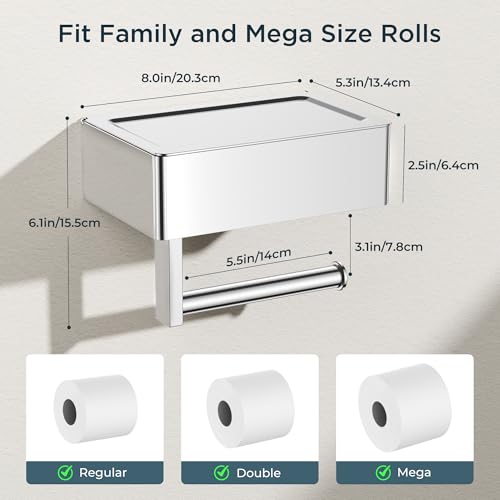 FORIOUS Toilet Paper Holder with Shelf, Sanitary Napkin Receptacle Tampon Holder, Wall Mount Toilet Paper Holder with Storage, Flushable Wipes Dispenser Fits for Bathroom Commercial(1, Chrome) - color: Chrome, size: 1 Pack-8" (L)
