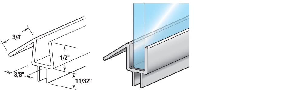 Prime-Line M 6258 Frameless Shower Door Bottom Seal for 3/8 In. Thick Glass Doors – Stop Shower Leaks and Create a Water Barrier, 36 In., Clear Vinyl (Single Pack) - size: 3/8 in.
