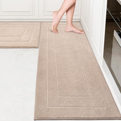 PURRUGS Machine Washable Kitchen Rug Set [2 PCS] (24" x 35.5"+ 24" x 59"), Non-Slip/Skid Kitchen Runner Rugs & Floor Mats, Super Absorbent Soft Standing Mats for Kitchen, Laundry & Sink, Beige - color: Beige, size: 24" X 35.5"+ 24" X 59"