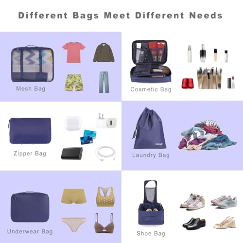 BAGAIL 8 Set Packing Cubes Luggage Packing Organizers for Travel Accessories-Indigo - color: Indigo, size: 8 Set