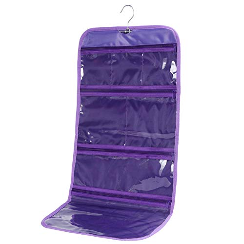 Foldable Clear Hanging Travel Toiletry Bag Cosmetic Organiser Storage - color: Purple