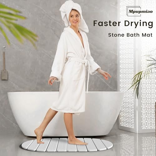 Foldable Stone Bath Mat - Super Absorbent Diatomaceous Earth Mat, Non-Slip Quick-Drying Stone Bath Mats for Bathroom Floor/Kitchen Counter, Easy to Clean, 24" x 16", White