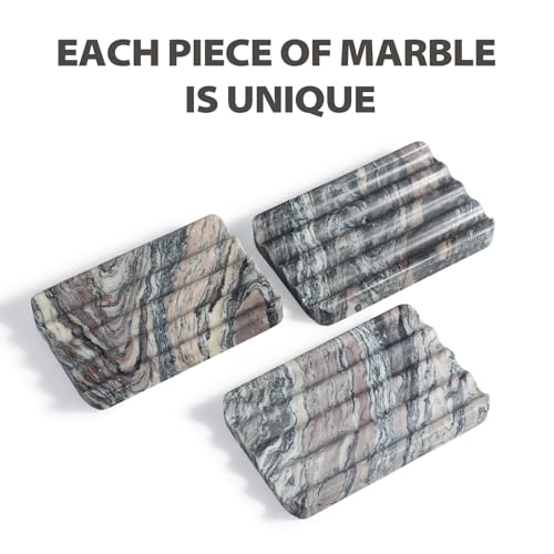 Karibiber Soap Holder for Bathroom, Black Marble Soap Dish for Kitchen Countertop, Soap Tray with Creative Wavy Design, Soap Saver for Bath Tub, Sponges, Italian Natural Stone - color: Rosso Luana