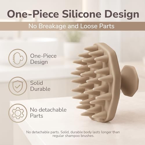 SILKLE Scalp Massager Shampoo Brush – Silicone Scalp Scrubber for Hair Growth & Dandruff Removal, One-Piece, Non-Slip Handle, Soft Bristles, Wet/Dry Shower Scalp Exfoliator for All Hair Types – Clay - color: Clay