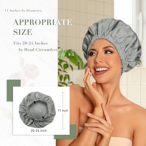 Edoneery Reusable Shower Caps for Women, Waterproof Long Hair Bonnet | Washable Design, Wide Elastic Band, Large Fit, Holds Long Hair, Braids Friendly, Bath Accessories, Spa, Travel - color: Dark Grey