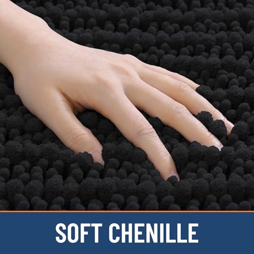 Smiry Bathroom Rugs Mat 30x18, Extra Soft Absorbent Chenille Bath Rugs, Non Slip Rubber Backing Machine Washable Quick Dry Bath Mats for Bathroom Floor, Tub, Shower, Home Decor Accessories, Black - color: Black, size: 30'' X 18''