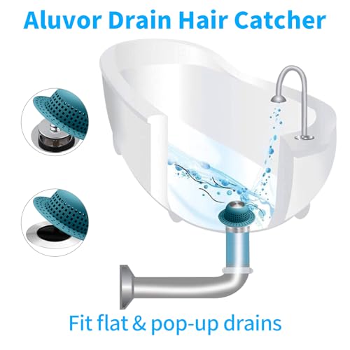 Aluvor Shower Drain Hair Catcher Bathtub Drain Cover Sink Drain Protector | Bathroom Sink & Bathtub Drain Strainer for Pop-Up & Regular Drains, Silver Light Blue - color: Silver Light Blue