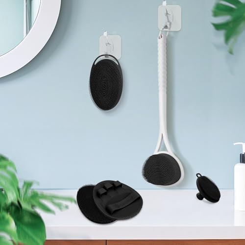 Silicone Back Body Face Scrubbers Set 4PCS, 15.35’’ Back Scrubber Soft Body Scrubber for Dual-Side Usage, Easy-to-Hold Soft Bath Glove & Face Scrubber for Good Foaming Deep Cleaning(Black) - color: Black*4