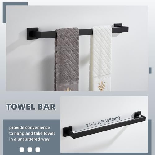 Bathroom Hardware Set Matte Black, Angle Simple Stainless Steel Bath Accessory Kit, 4 Pieces - Towel Hook, Toilet Paper Holder, Towel Holder and Towel Bar - color: Matte Black