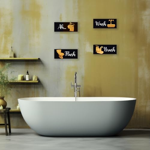 4 Pcs Gold Bathroom Decor Funny Gold Wall Decor Wooden Black Yellow Bathroom Accessories Modern Funny Glitter Signs for Home Toilet Decoration(10x4") - color: Gold, size: 10 X 4 Inch