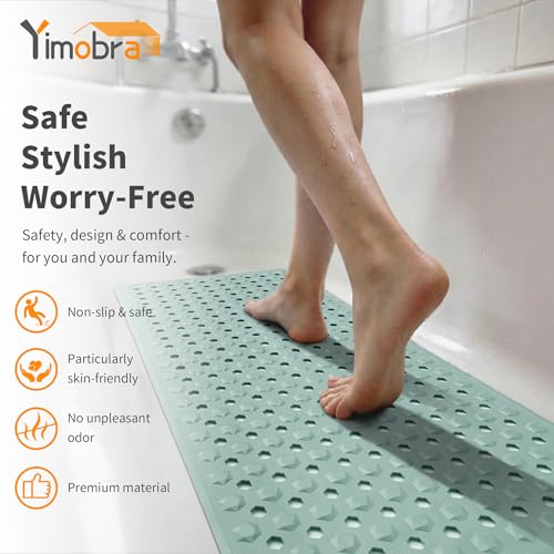 Yimobra Bathtub Mat Non Slip, 34.5"X15.5" Long Shower Mat for Inside Shower, Machine Washable Bath Mat with Drain Holes & Strong Suction Cups, Soft on Feet, Bathroom Essentials, Light Green - color: Light Green, size: 34.5 X 15.5 Inch