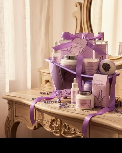 Spa Gift Basket Gifts for Women, Lavender Bath and Body Gift Basket Spa Kit | Bath Beauty Kit, Self-Care Relaxation Set, Home Spa Gift Basket, Birthday, Christmas, Bath Spa Kit Woman gift, Anniversary