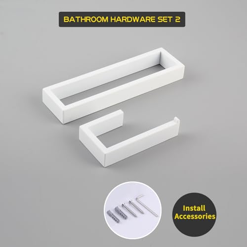 GERZWY Bathroom 2-Piece Accessory Set SUS 304 Stainless Steel Toilet Paper Holder Towel Ring Wall Mount, White - color: White