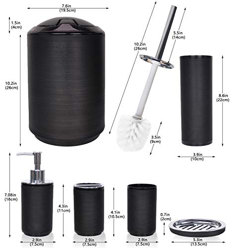 CERBIOR Bathroom Accessories Set 6 Piece Bath Ensemble Includes Soap Dispenser, Toothbrush Holder, Toothbrush Cup, Soap Dish for Decorative Countertop and Housewarming Gift, Black - style: Black