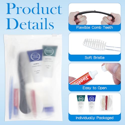 Toiletry Kits Travel Essentials Disposable Hygiene in Bulk, Trial Size Toiletries Supplies Individually Wrapped Traveling Personal Care Items, for Camping, Hotel, Homeless, Charity, 8-in-1 (5-Pack)