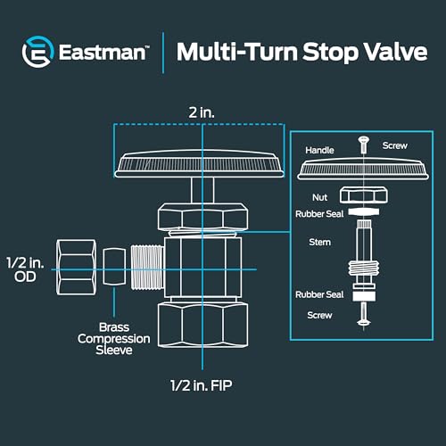 Eastman 1/2 Inch OD Compression x 1/2 Inch FIP Compression Multi-Turn Angle Stop Valve, Brass Plumbing Fitting, Chrome, 04338LF - size: 1/2 in. OD x 1/2 in. FIP