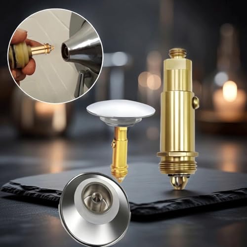 Pop Up Click Clack Sprung Plug Stopper,Basin Sink Clicker Pop Up Bolt,Sink Drain Stopper Click Clack Brass Spring Plug Replacement for Most Bathroom Sinks,Tubs,and Basin Drains 66mm(Golden)