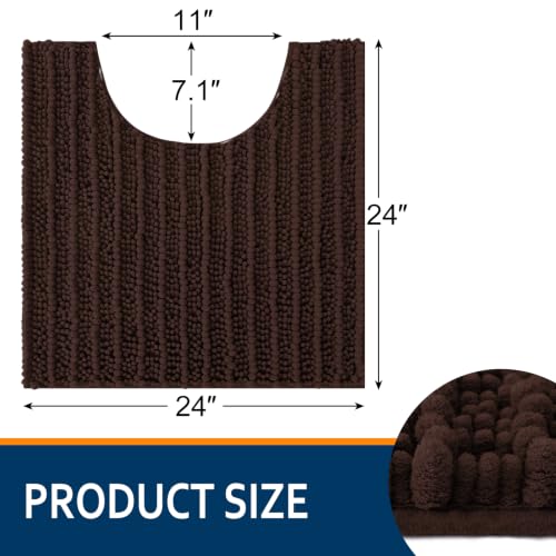Smiry Bathroom Toilet Rugs U Shaped 24x24, Extra Soft Absorbent Non Slip Rubber Backing Chenille Contour Bath Rugs for Toilet, Machine Washable Contoured Bath Mats, Brown - color: Brown, size: 24'' X 24''