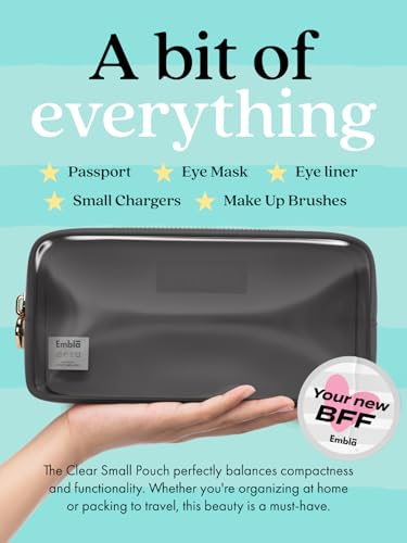 Embla Clear Cosmetic Bag Makeup Case, Clear Zipper Make Up Pouch and Toiletry Travel Tote, Cute Skincare Pouches for Women Girls, Preppy Purse Cosmetic Organizer, Small Makeup Bags, Black | Small Black Clear Nylon/PVC Cosmetic Bag with Zipper, Waterproof