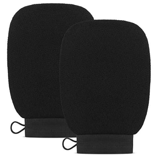 Valitic Exfoliating Glove Body Scrubber - Exfoliating Mitt Dead Skin Remover, Shower Face and Body Exfoliator - Korean Style Skin Scrubber Washcloth - Spray and Self Tan Remover, Pair Black - color: Black