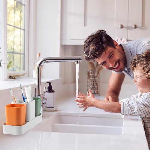 Toothbrush Holder for Bathroom, Bathroom Organizer Storage Set with 2 Cups, Kids Electric Toothbrush Holder, Bathroom Accessories Storage for Toothpaste