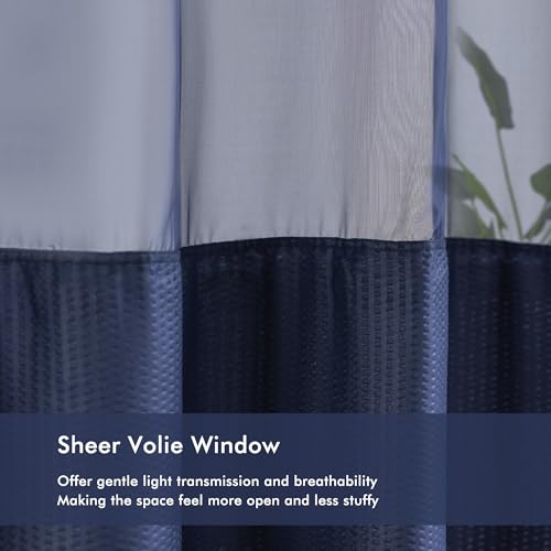 Mrs Awesome No Hook Shower Curtain with Snap-in Liner, Embossed Waffle Design Fabric Shower Curtain for Bathroom, Soft & Lightweight, 71x74, Navy Blue - color: Navy Blue, size: 71"W x 74"L (Pack of 1)