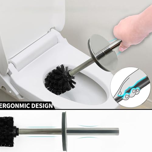 Vince Camuto Toilet Bowl Brush with Holder, Durable Bathroom Cleaning Tool, Modern Design for Easy Toilet Maintenance, Bathroom Cleaner Brush for Efficient Cleaning and Hygiene - color: Chrome