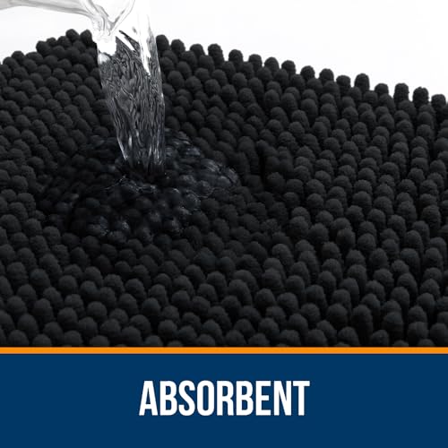 OLANLY Bathroom Rugs 36x24, Extra Soft Absorbent Chenille Bath Rugs, Rubber Backing Quick Dry, Machine Washable Bath Mats for Bathroom Floor, Tub and Shower, Home Decor Accessories, Black - color: Black, size: 36" X 24"