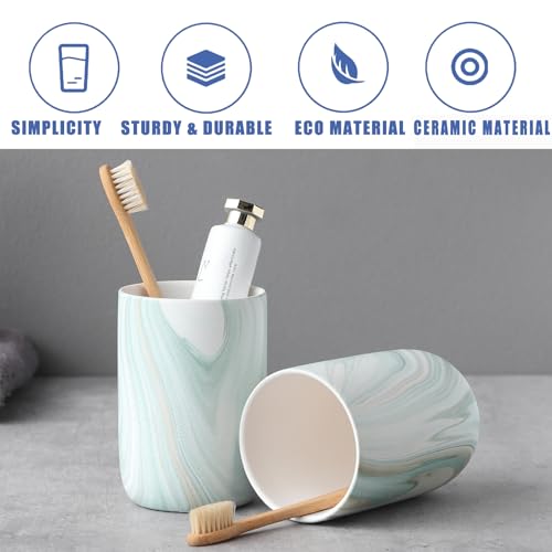 Green Marble Toothbrush Holders - Ceramic Toothbrush Holders for Bathrooms, Toothbrush Toothpaste Holders, Marble Bathroom Tumbler Cups Reusable Toothbrush Mouthwash Cup, Bathroom Counter Organizer - color: Green Marble, size: 2pcs