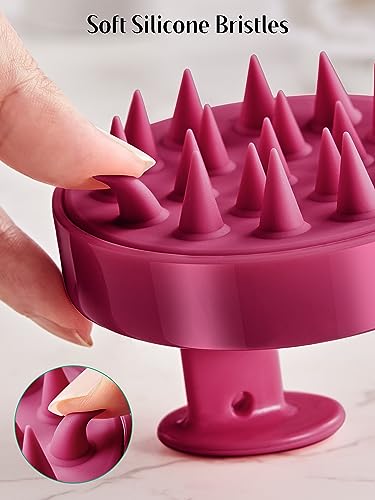 HEETA Scalp Massager Hair Growth 2-Pack, Soft Silicone Scalp Scrubber Shampoo Brush for Exfoliation Dandruff Removal Head Massage Stress Relax, Wet & Dry Use for Women Men Thick Thin Curly Hair Care - color: Red & Black