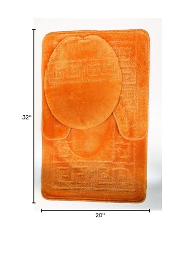 WPM WORLD PRODUCTS MART Bathroom Rugs Sets 3 Piece Bath Set Pattern Rug (20"x32")/Large Contour Mats (20"x20") with Lid Cover (Orange) - color: Orange