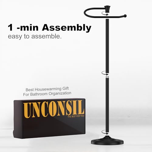 Toilet Paper Holder Free Standing, 25” H Stainless Steel Black Toilet Paper Stand, Weighted Base Floor Tissue Roll Holder for Bathroom,Toilet Roll Stand - color: Black