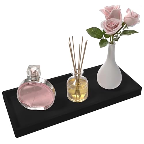 Bathroom Vanity Tray Black, Silicone 11.8 x 5 Inch Toilet Tank Tray Decor, Extra-Large Candle Tray for Bathroom Holders and Organizers, Waterproof Perfume Tray for Dresser for Vanity, Kitchen - color: Black, size: 11.8" x 5" x 0.8"