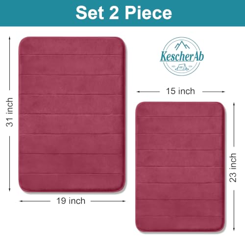 Bathroom Rugs Set 2 Piece Thicker Memory Foam Bath Mat Set Non Slip Quick Dry Machine Washable Wine Red Bath Rugs for Bathroom Floor, Tub and Shower, 19"x31"+15"x23" - color: Wine Red, size: 31" X 19" + 23" X 15"