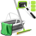 7 Pcs Windshield Car Squeegee and Collapsible Washing Bucket Combo Set 2 in 1 Squeegee Window Cleaner with Long Handle Car Interior Glass Cleaning Tool Reusable Pads Towel Spray Bottle