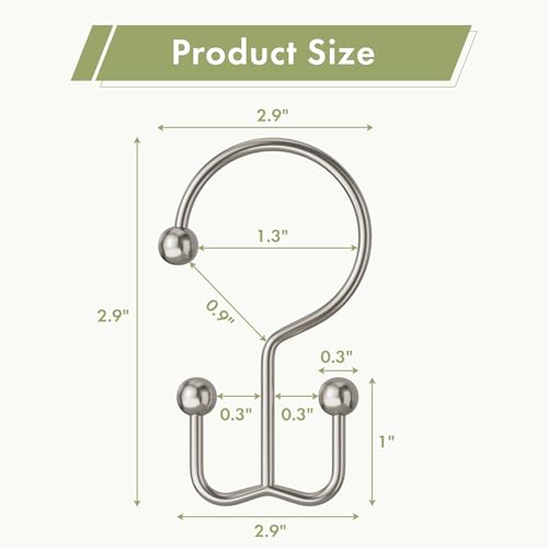 Amazer Nickel Shower Curtain Hooks, 12PCS Minimalist Simple Double Shower Curtain Rings, Rust-Resistant Metal Shower Hooks Shower Curtain Hangers, Shower Rings for Bathroom Shower Rods Curtains - color: Nickel, style: Minimalist - Double Hooks