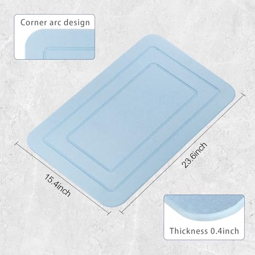 2 Pack Diatomaceous Earth Bath Mat, Stone Shower Mat, Non-Slip Super Absorbent Quick Drying Bathroom Kitchen Floor Mat, Blue, 24x15 - color: Blue Rectangle