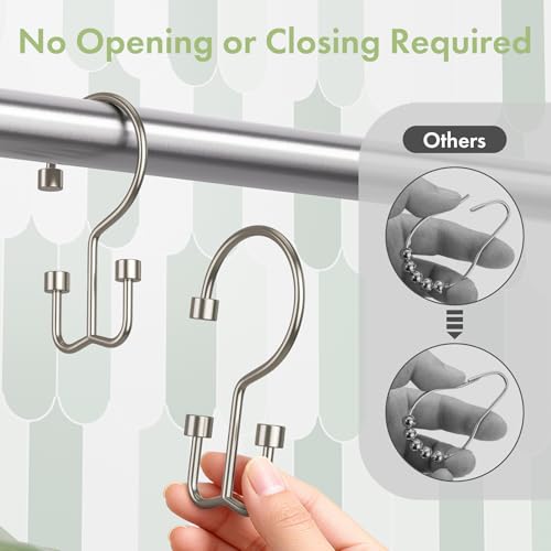 Amazer Nickel Shower Curtain Hooks, 12PCS Minimalist Simple Double Shower Curtain Rings, Rust-Resistant Metal Shower Hooks, Cylinders Shower Rings for Bathroom Shower Rods Curtains - color: Nickel, style: Cylinders - Double Hooks